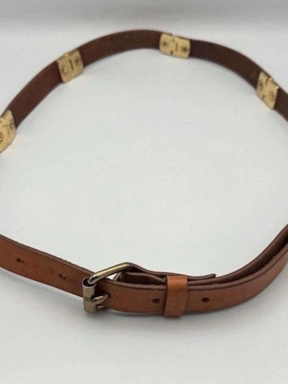 Linea Donatella Leather Belt in Brown Cognac Authentic Gold Hardware XS Vintage